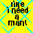 Yellow background with blue diamond pattern and black text reading 'like i need a man!' in four identical quadrants