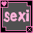 Animated contact sheet of a pixel-art character with long black hair wearing pink and black clothing, transitioning from text to full-body poses against gray backgrounds with pink borders.