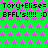 Green background with pink stars and repeated text 'Tory+Elise= BFFL's!!!!! :D' in black pixelated font, with a gray rectangle in the bottom-right corner.