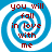 Four identical pixelated spiral icons with blue and white swirls and red text reading 'you will fall in love with me' arranged in a