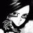 Pixelated black-and-white anime-style character face with text elements on a dark background, presented as a contact sheet of two frames.