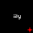 Pixelated white text 'iily' repeated across a black background with red animated symbols changing in position and form.
