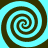 Four identical spirals arranged in a , each with alternating cyan and dark brown stripes forming a continuous swirl pattern