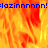 Animated fire background with blue text 'lazinnnnn!lazinnnnn!' at top and bottom, transitioning to a gray on the right