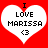 Two identical pixelated heart-shaped icons on red background with text "I LOVE MARISSA <3" in black block letters.