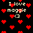 Pixelated text and red heart symbols on a black background with animated movement.