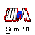 Animated icon featuring a band of four pixel-art musicians with yellow hair, green jackets, and red guitars beneath 'Sum 41' text in white block letters outlined in black and red.