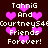 Pixelated text and pink hearts on dark background with repeated 'TahniG And CourtneyS46 Friends Forever!' phrases.