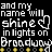 A 48x48 pixel animated contact sheet showing two frames of a text-based buddy icon with white pixelated text on black background, featuring the phrase "and my name will shine in lights on Broadway" and a heart symbol that changes from outlined to filled between frames.