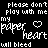 Black background with white and red pixelated text repeating 'please don't play with me my paper heart will bleed' in a pattern, some hearts red