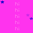 A static image with a bright pink background featuring vertical of light gray 'hi' text and scattered blue and purple stars