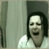 nine identical frames showing a person with dark hair in a white shirt against a light curtain background, each frame displaying sequential facial expressions