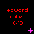 Red text 'edward cullen' with '/3' symbol on black background, animated pink symbols appear and disappear across frames.