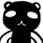 Black and white pixelated cartoon character with large oval eyes, small triangular nose, rounded ears, and simple arms in a