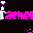 Pixelated pink text repeats across a black background, surrounded by scattered white stars and pink hearts.