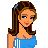 Pixel art of a female character in blue attire with brown hair, alongside partial views of a soccer player and grass text.
