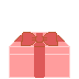 Pixel art contact sheet showing three frames of a pink gift box animation with a bunny character emerging from it.