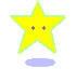 Yellow and pink star-shaped characters with gray eyes, red or pink cheeks, and light blue clouds below them on a gray background.