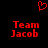 Red pixelated text and heart symbol on black background, two identical 'Team Jacob' labels side-by-side with a heart above.