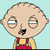 Pixelated cartoon character with bald head and red overalls in three animated frames showing mouth movement against light blue background.