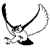 Pixelated black-and-white icon of a stylized owl with outstretched wings, head turned left, and visible eye and beak details.