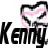 Pixelated static buddy icon featuring a stylized pink and black design above bold black text reading "Kenny" on white background.