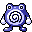 Four identical pixelated blue frog-like creatures with spiral patterns on their chests, standing in a