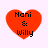 Four red heart-shaped icons with black text "Nani & Willy" arranged in a on white background