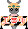 Pixelated character with gray body and horns wears orange hard hat with green cross, holding black-and-yellow striped sign with red Japanese text 工事中.