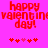 Pixelated red text on bright pink background reads 'happy valentines day!' with five heart symbols below.