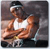 Pixelated figure in white tank top and dark headband, arms crossed, seated against dark background with light and dark gray tones.