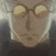 Animated sequence of a character with light hair and glasses, showing subtle facial expression shifts and hand movements against a dark background.