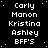 Static pixel art displays repeated names in white text on black background with scattered white dots, one gray square in bottom-right corner.