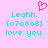 Pixelated cyan text on pink background with a red heart symbol above the name.