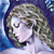 Pixelated image of a person with light brown curly hair against a blue and purple gradient background.
