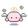 Pixelated pink angel with wings, halo, and floating spirals on gray background; four variations show subtle pose changes.