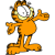 Four sequential frames of an animated Garfield cartoon icon showing the orange cat's arm movements against a transparent background.