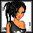 Pixel art contact sheet showing eight frames of an animated AIM buddy icon featuring a female character with dreadlocks, skull-and-crossbones top, and plaid pants in various poses including full-body walk, close-up headshot, text display, and holding a shotgun.