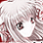 Pixelated static icon of a character with light-colored hair and dark eyes, featuring red accents on the edges and background.