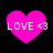Four pink heart-shaped icons with white text 'LOVE <3' on a black background, each displaying slight variations in pixelation and brightness.