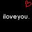 Red pixelated heart symbol above two identical lines of white text reading 'iloveyou.' on black background.