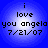 Four identical circular blue icons with white text reading "i love you angela 7/21/07" arranged in a on a solid blue background