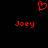 Red pixelated heart symbol above two red 'Joey' text labels on black background.