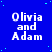 Blue background with light blue dots and repeated white text "Olivia and Adam" in a pattern