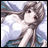 Pixelated anime-style character with long brown hair and red eyes, lying on a light blue and white background with text reading "Anime IM" and "COM".