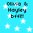 Blue background with white stars and black text reading "Olivia & Hayley bfll!!" in four identical quadrants.