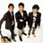 Three pixelated figures in dark jackets and light pants stand side-by-side on a white background, with blue text below reading "giving you a high five" and "cuz hugs are overrated just FYI".