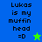 Pixelated text reads "Lukas is my muffin head =D" with a green star on blue background and a blue star on green background.