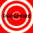 Four identical red circular icons with white concentric rings and black text reading PARAMORE, arranged in a on a solid red background