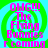 Four identical display pink text on a green and cyan spiral background with visible pixelation